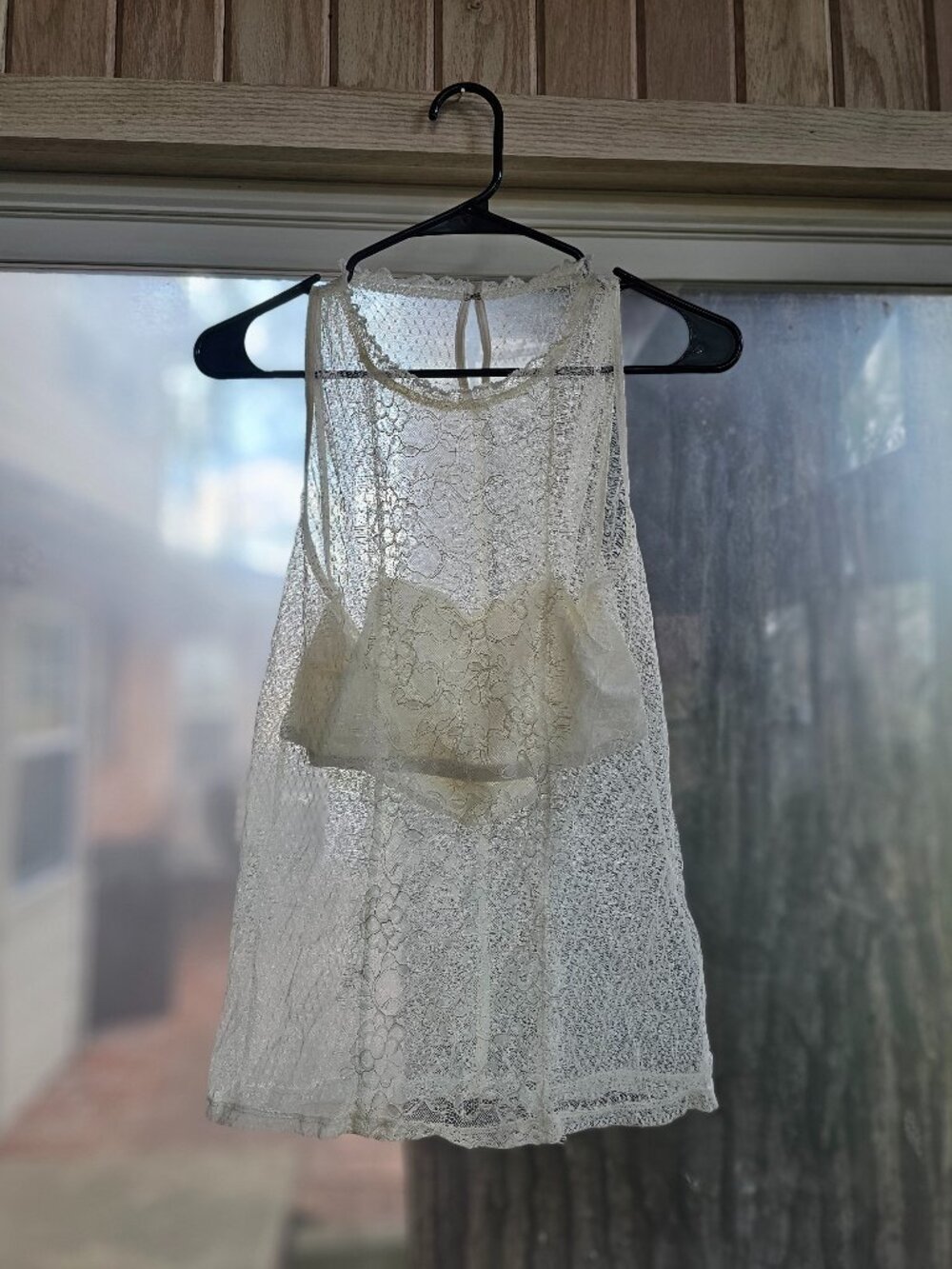 Express Cream Sheer Lace Tank Top with Built in Bandeau Size S